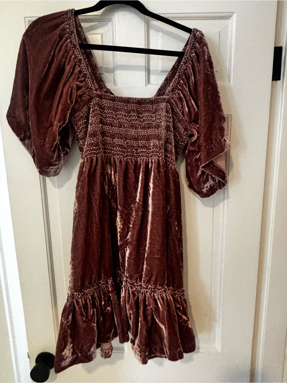 Free People Velvet Smocked Dress in Dusty Rose